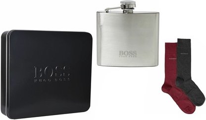 Hugo Boss Geschenkset für Ihn: 2 Paar Herren-Socken und 1x Flachmann