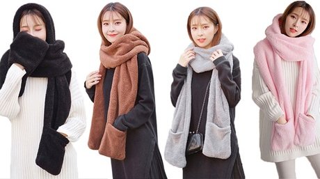 Kapuze Schal und Handschuhe: Schwarz