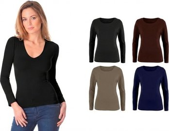 5er-Pack Damen-Longtops mit V-Ausschnitt „Lisa“: Gr. XL-XXL