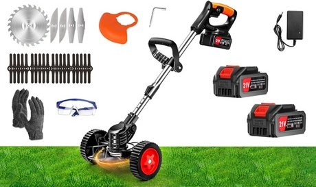 Faltbarer elektrischer Rasenmäher mit Rollen und 2 Akkus Modell 20763