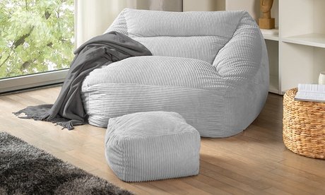 Home Deluxe Sitzsack mit Hocker „Cozy“: Hellgrau