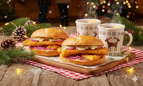 Für 1 Person: Fischbrötchen & Glühwein oder Kinderpunsch