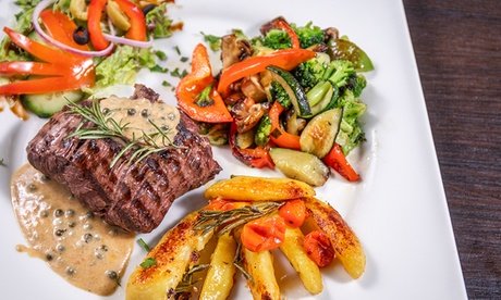 3-Gänge-Menü mit Steak- oder Fischgericht inkl. Beilagen und Dessert für 2 Personen