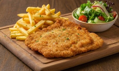Schnitzelgericht nach Wahl inkl. Pommes frites und Salat für 4 Personen