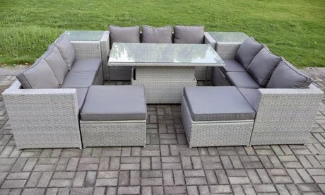 Fimous Polyrattan-Gartenmöbel-Set mit höhenverstellbarem Tisch für 11 Personen