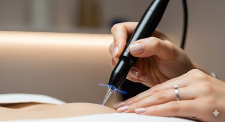 Am Unterlid: Faltenbehandlung mit dem Plasma-Pen