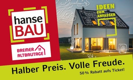 1 Tageskarte für 1 Person für die hanseBAU & Bremer Altbautage 2026 einlösbar Fr. 16.01. bis So. 18.01.26