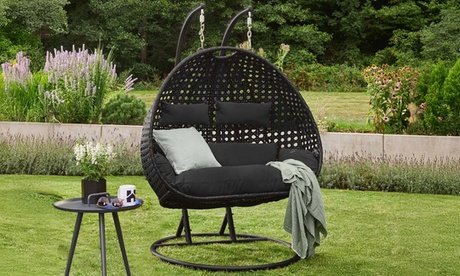 Home Deluxe Polyrattan-Hängesessel: Schwarz / Mit Abdeckung