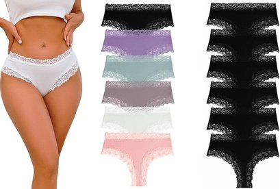 6er-Pack Damen-Hipster aus Baumwolle mit Spitze: 1 / Gemischt / M