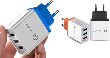 USB-Schnell-Ladegerät : 2/ Schwarz + Grau