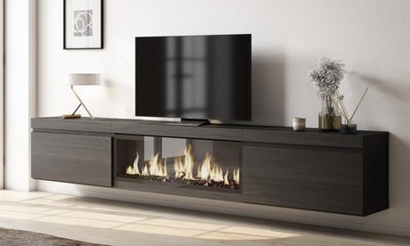 TV-Möbel: TV-Schrank ohne elektrischem Kamin - 240 cm / Schwarz