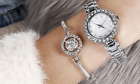 Damen Uhr und Armreif: Silber