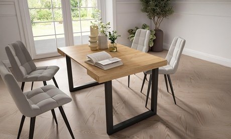 Konsolentisch: Zement-Optik / X-förmige Beine in Weiß