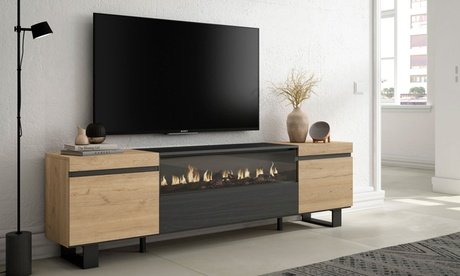 TV-Schrank: Ohne Füße / Ohne LED-Elektrokamin / Eiche-Schwarz