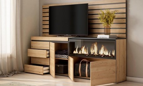 Sideboard mit LED-Elektrokamin: Sideboard Kommode & Schrank / Eiche