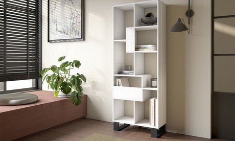 Bücherregal: 174 x 67 x 31 cm / mit Füßen / Schwarz + Buche