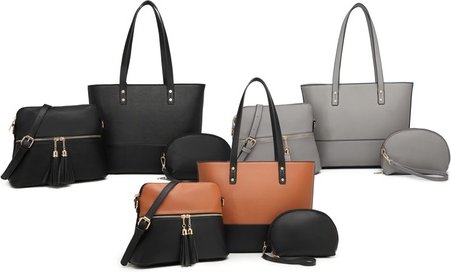 3-teiliges Taschenset: Schwarz beige