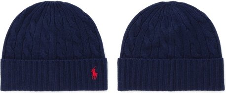 Beanie: Polo Ralph Lauren Wollmischung-Beanie mit Zopfmuster in Navy