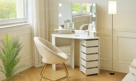 Home Deluxe Schminktisch mit LED-Beleuchtung „Candice“ in Weiß