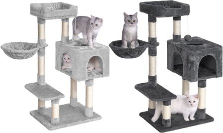 Katzenbaum mit Türen Hängematte Kratzbaum: Hellgrau