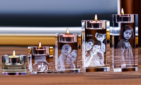 2x 3D Kristall-Kerzenhalter mit Foto und Text nach Wahl (Versandkosten nicht inklusive)