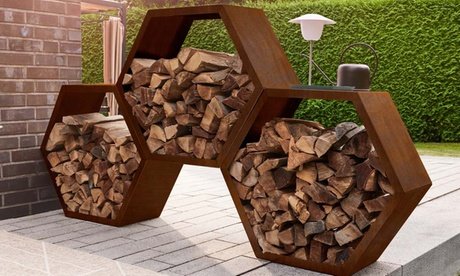 3er-Set Home Deluxe Holzlege aus Stahl „Anatares“