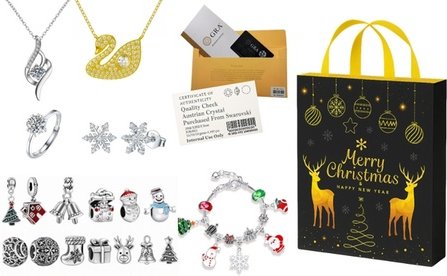 Adventskalender mit weihnachtlichem Schmuck aus Moissanit und österreichischem Kristall