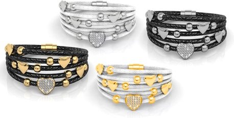 Leder-Armband: 2 / Schwarz-Silber und Schwarz-Gold / ohne Geschenkbox
