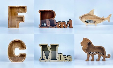 1x Spardose aus Holz im Design nach Wahl (Versandkosten nicht inklusive)