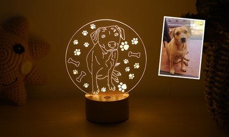 1 Personalisierbares rundes Foto-Nachtlicht vom Haustier mit Holzsockel (Versandkosten nicht inklusive)
