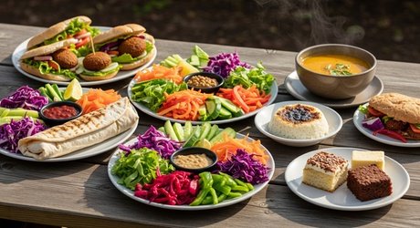 Für 4 Personen: Veggie Teller mit inkl. Suppe & Nachtisch nach Wahl