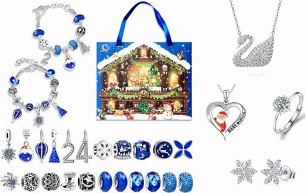 Schmuck-Adventskalender mit 2 Armbändern: Haus inkl. Schwan-Anhänger