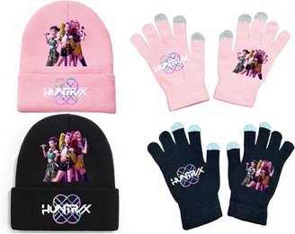 Strick-Set aus Mütze und Handschuhen im Stil von K-Pop Demons Hunters: Rosa