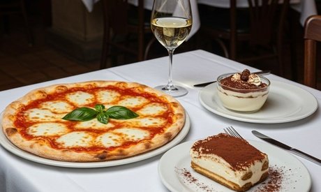 Für 4 Personen: 3-Gänge-Menü mit Pasta oder Pizza nach Wahl