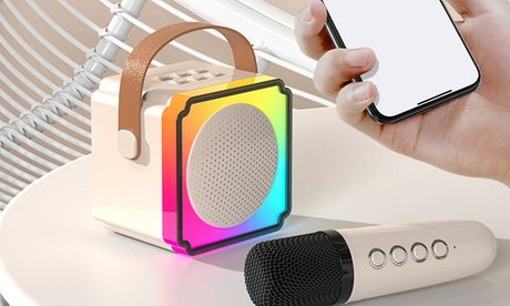 Bluetooth-Lautsprecher mit kabellosen Mikrofonen und Beleuchtung