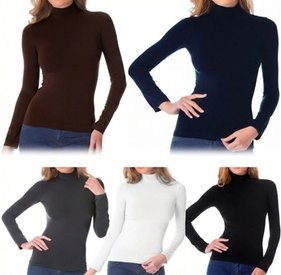 5er-Pack Damen-Thermounterhemd mit Fleece-Innenfutter & halbem Kragen: XL/XXL