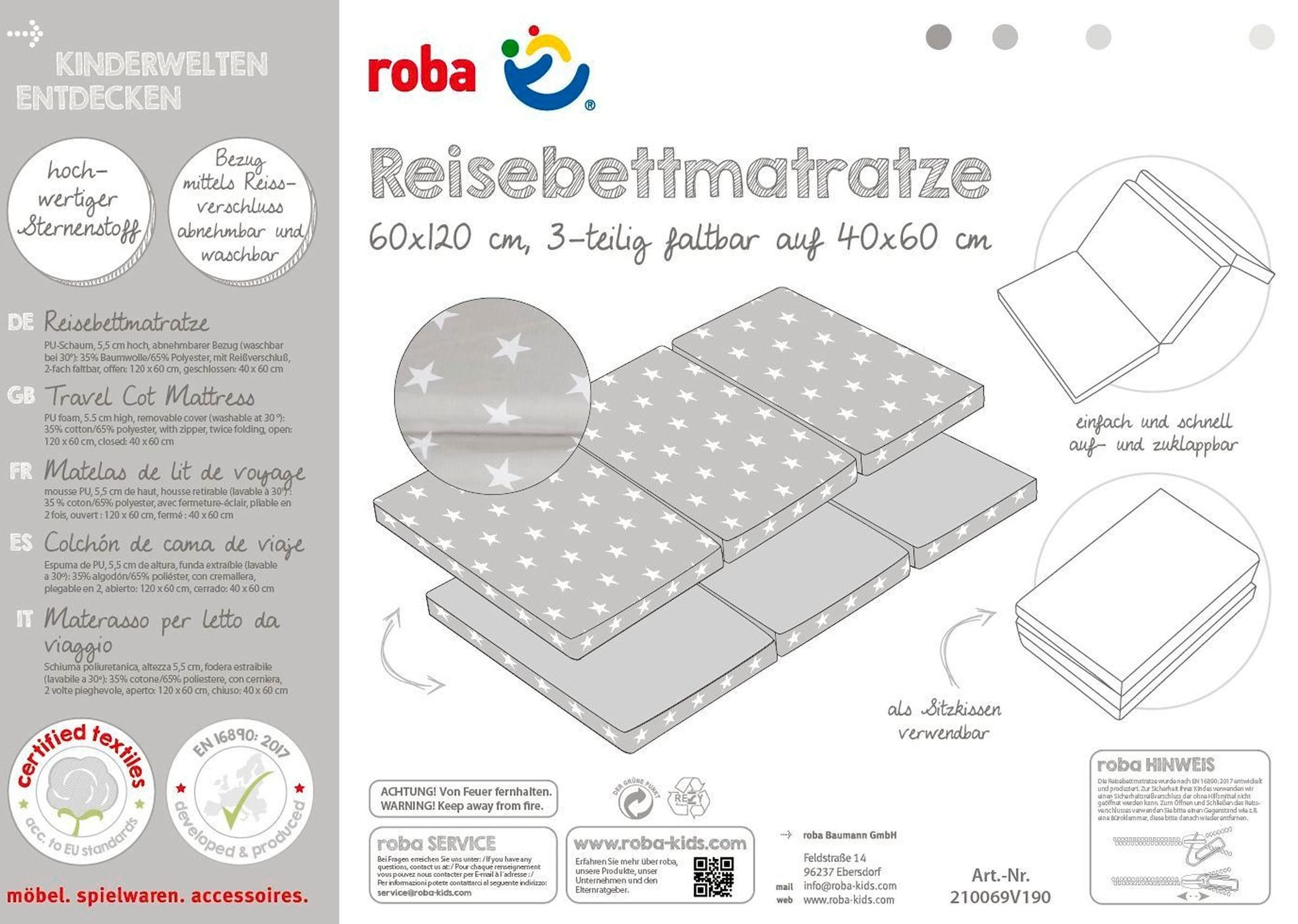 Roba Reisebettmatratze 60x120 Little Stars