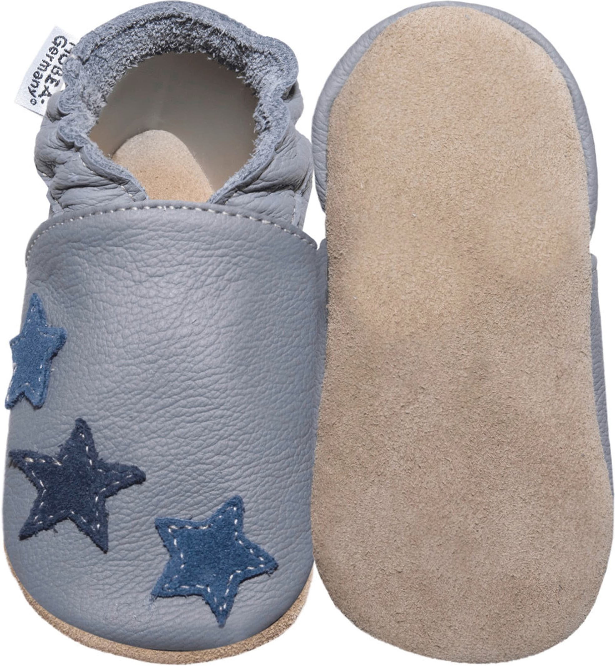 Hobea-Germany Krabbelschuhe grau mit blauen Sternchen