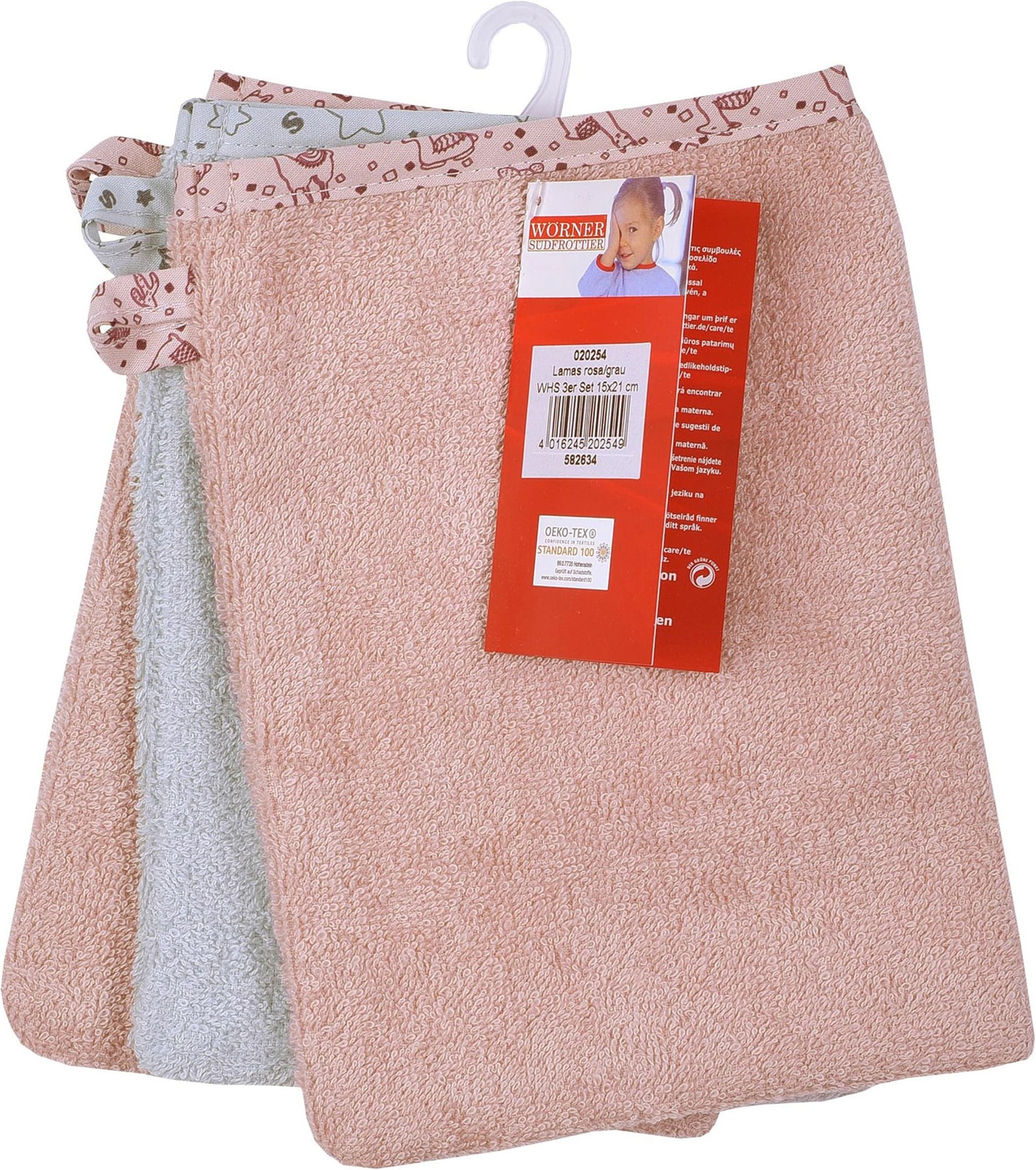 Wörner 3er-Pack Waschlappen 15x21 cm rosa