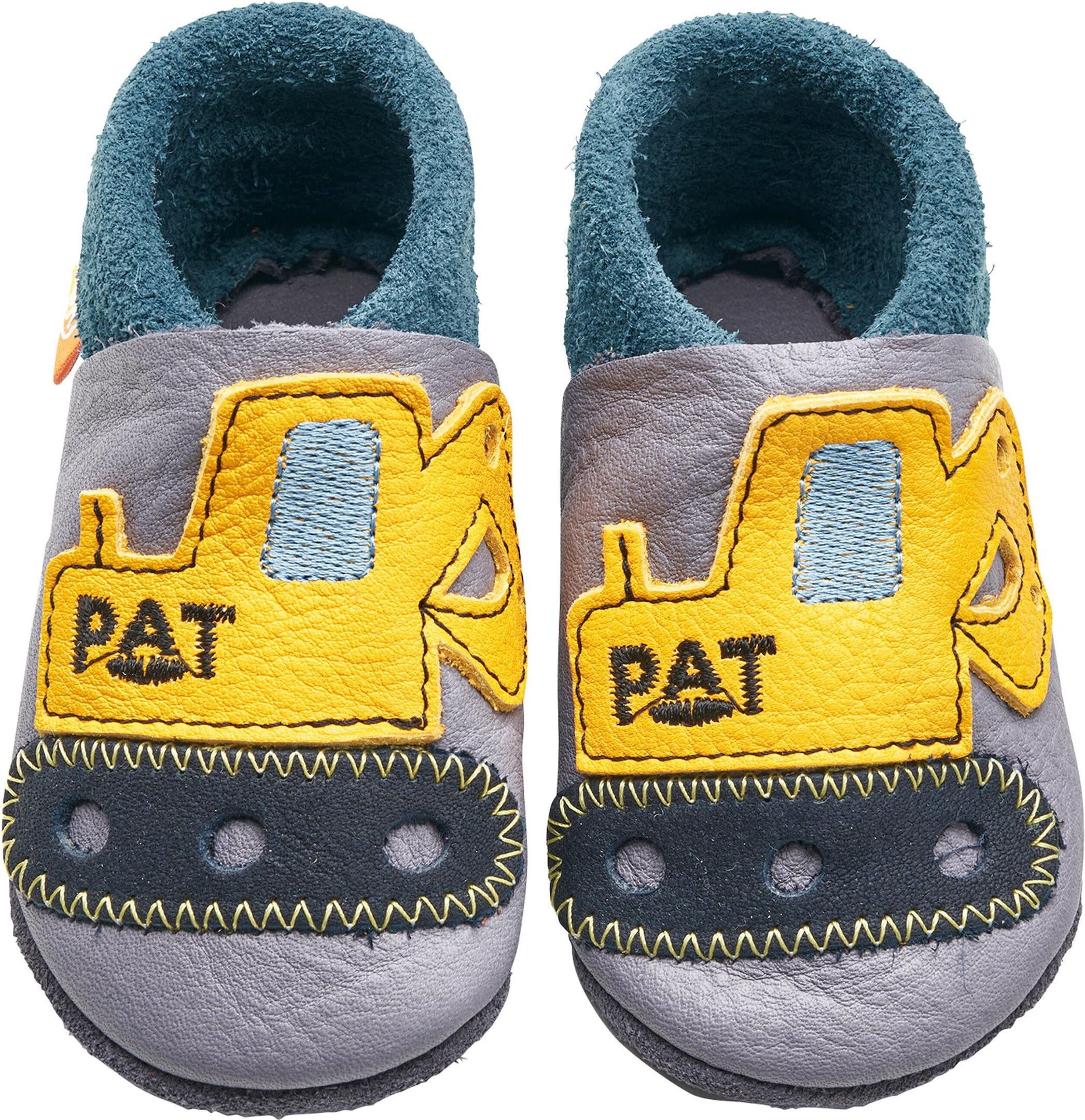 Orangenkinder Krabbel- und Hausschuhe Bagger