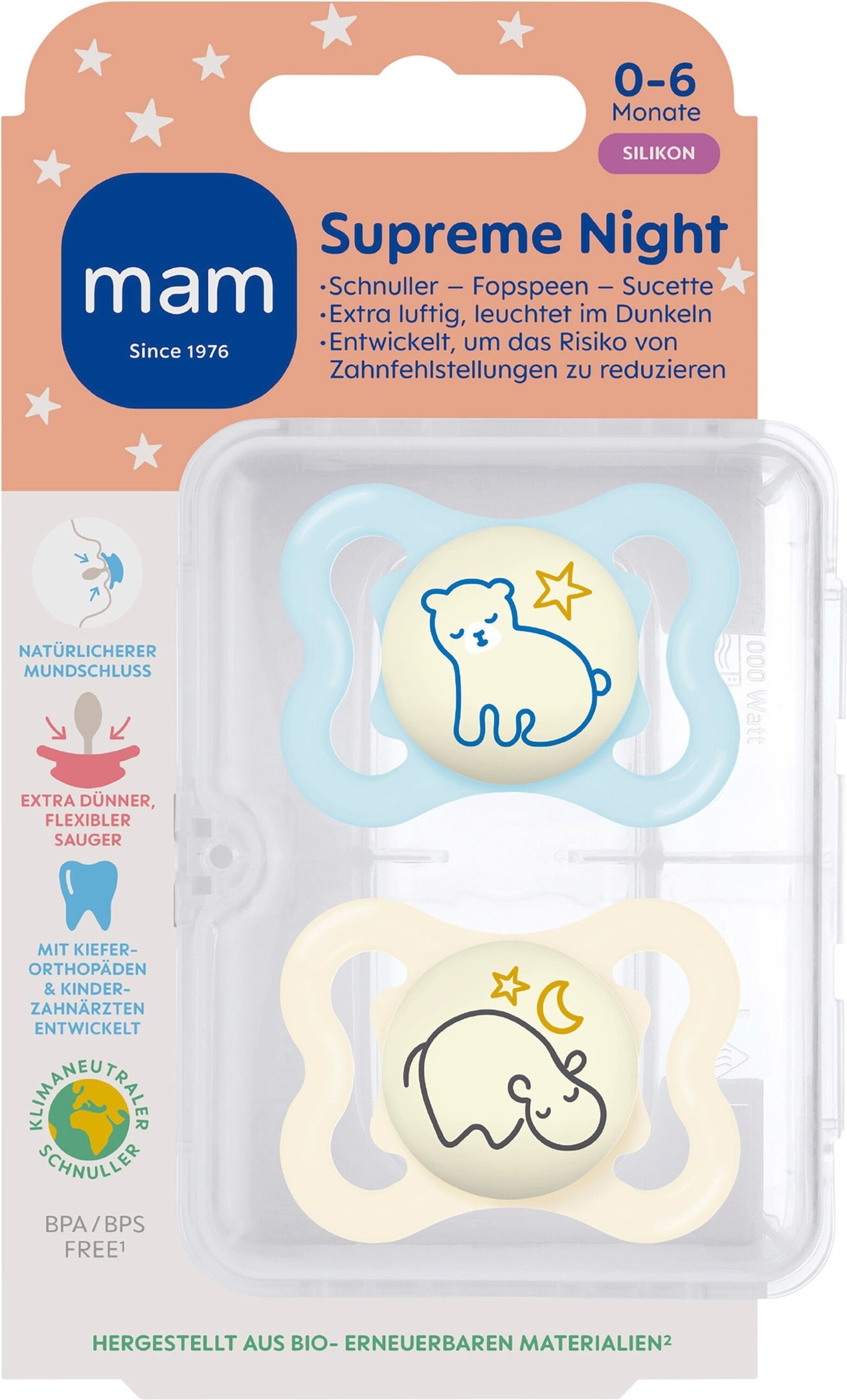 Mam 2er-Pack Schnuller Supreme Night Silikon, 0-6M