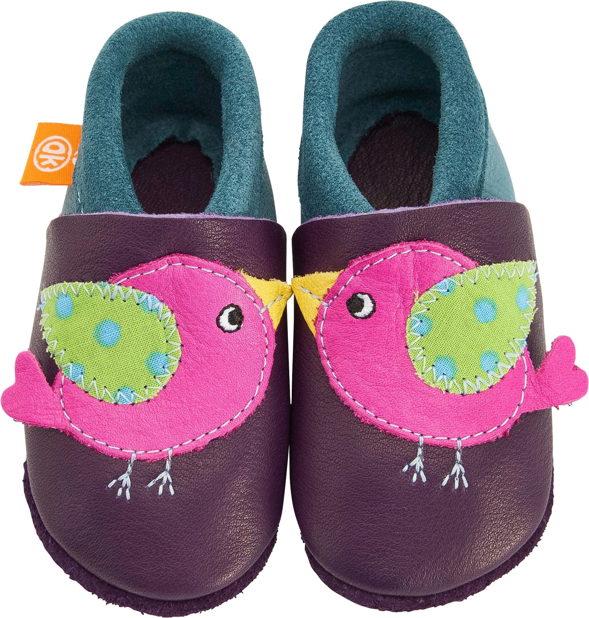 Orangenkinder Krabbel- und Hausschuhe Vogel