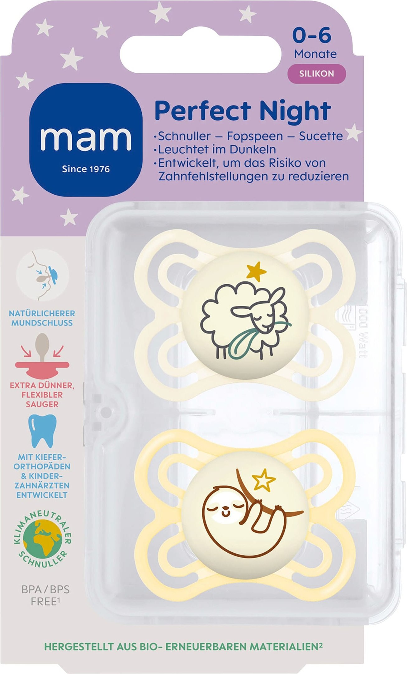 Mam 2er-Pack Schnuller Perfect Night Silikon, 0-6M