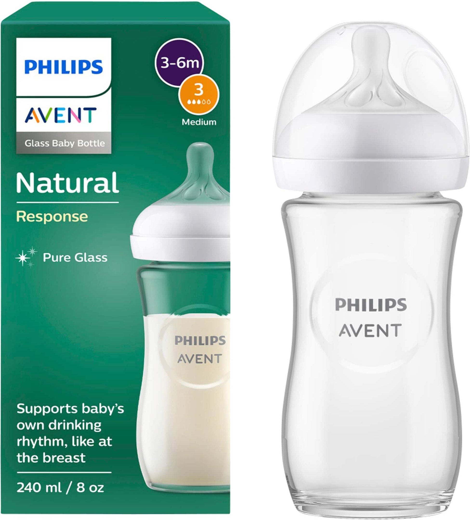Philips Avent Babyflasche Natural Response, Glas, 240ml, ab 1M