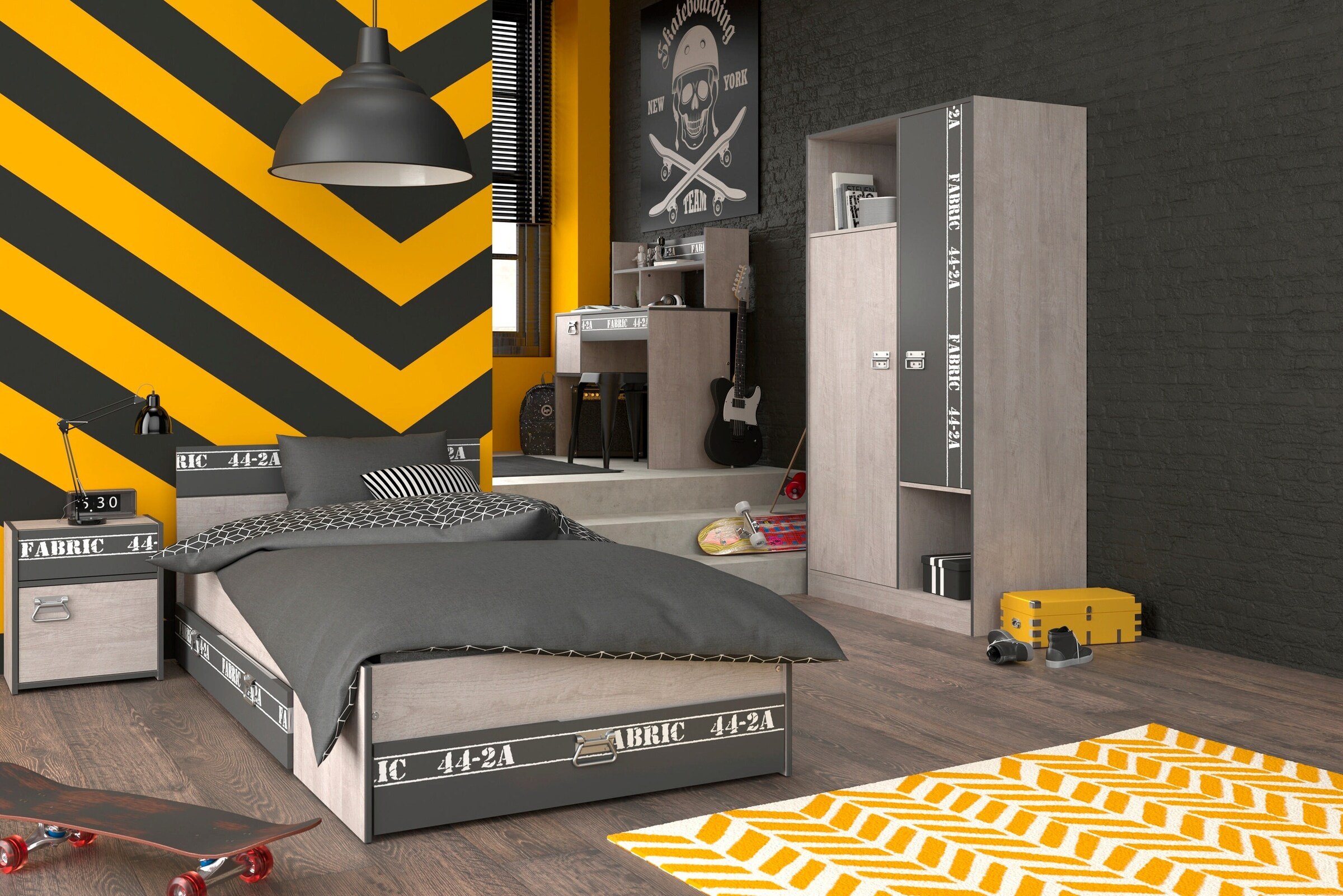 Parisot Kinder- und Jugendzimmer 5-tlg "Fabric 12" Esche-grau