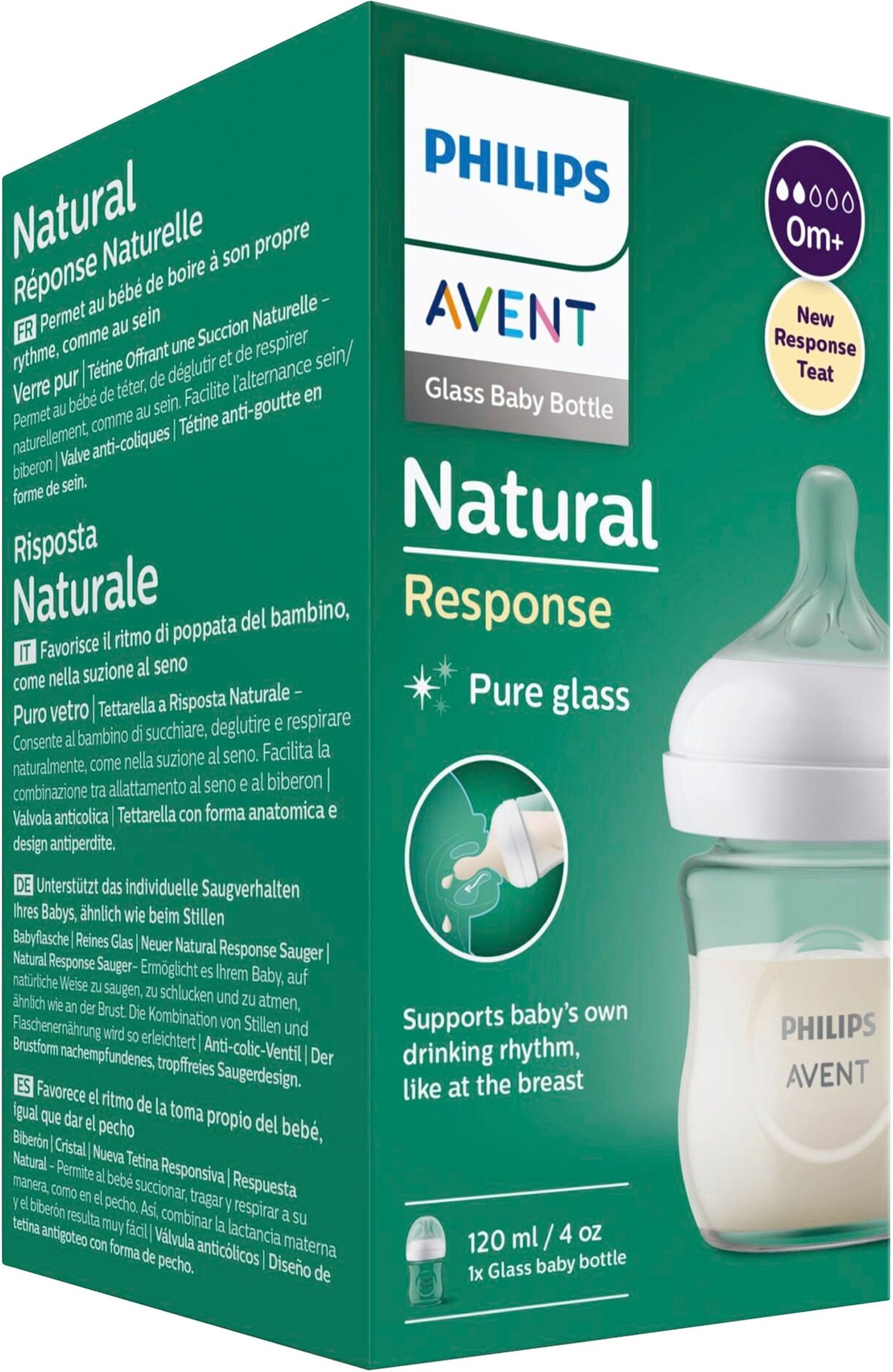 Philips Avent Babyflasche Natural Response, Glas, 120ml, ab Geburt