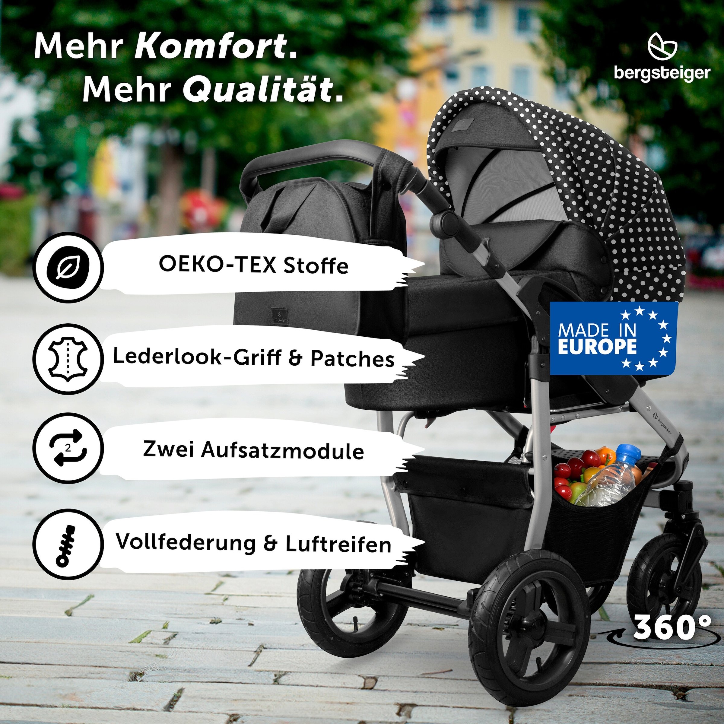 Bergsteiger Kinderwagen Capri + Babyschale schwarz