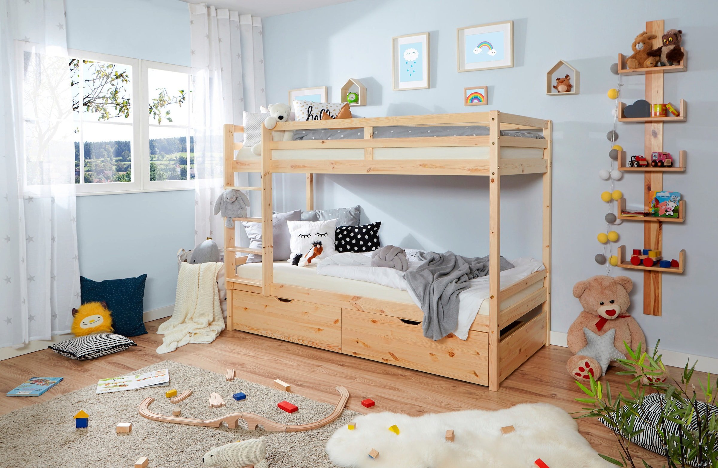 Ticaa Etagenbett Finn Natur mit 2er Schubkästen
