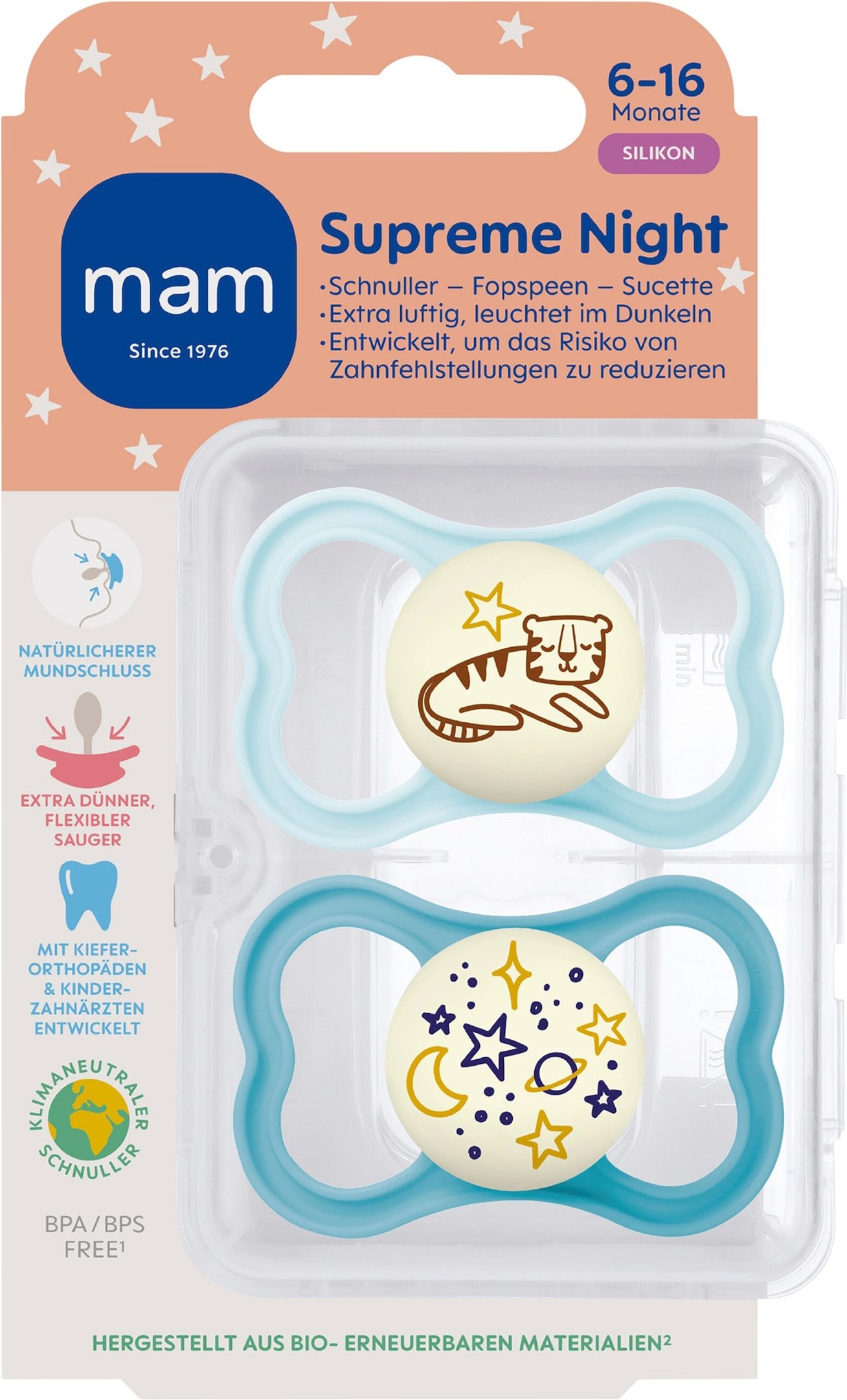Mam 2er-Pack Schnuller Supreme Night Silikon, 6-16M