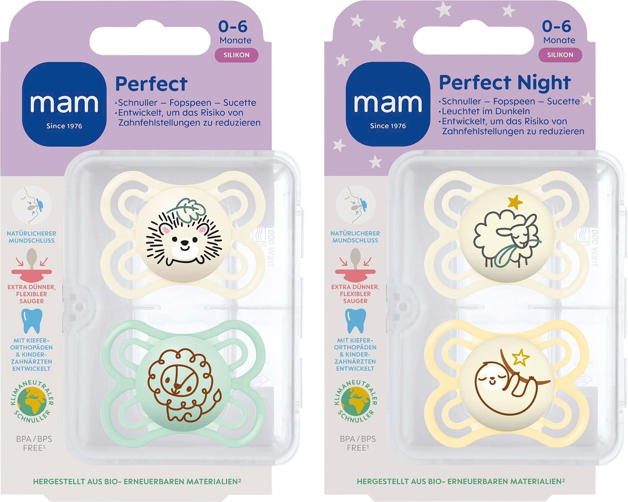 Mam 4er-Pack Schnuller Perfect Day+Night Silikon, 0-6 M